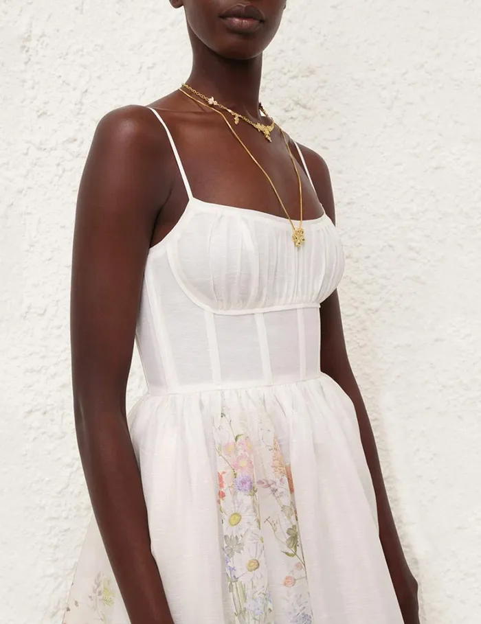 Women Dresses Zimmermann Natura Ruched Midi Dress Ivory Wild Flowers
