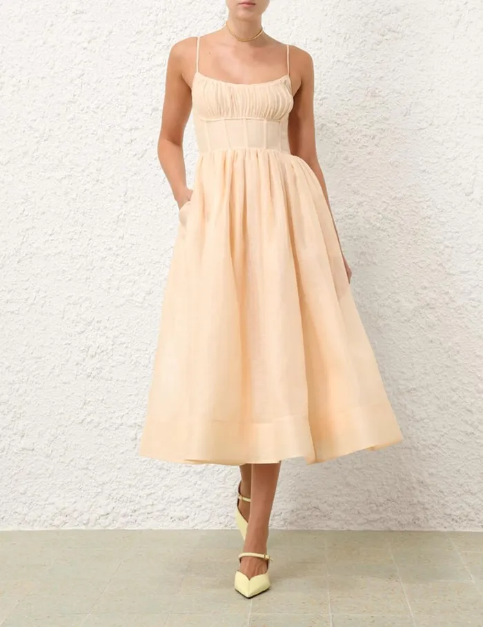 Women Dresses Zimmermann Natura Ruched Midi Dress Light Peach