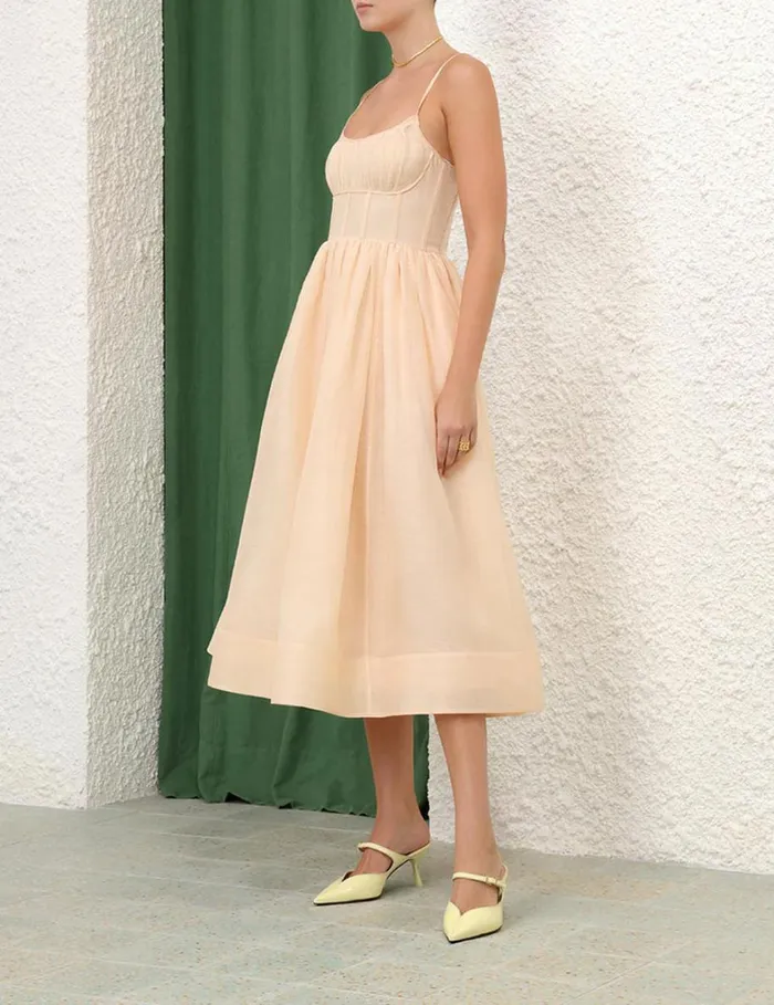 Women Dresses Zimmermann Natura Ruched Midi Dress Light Peach
