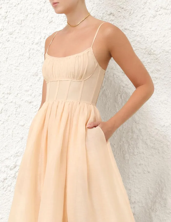 Women Dresses Zimmermann Natura Ruched Midi Dress Light Peach