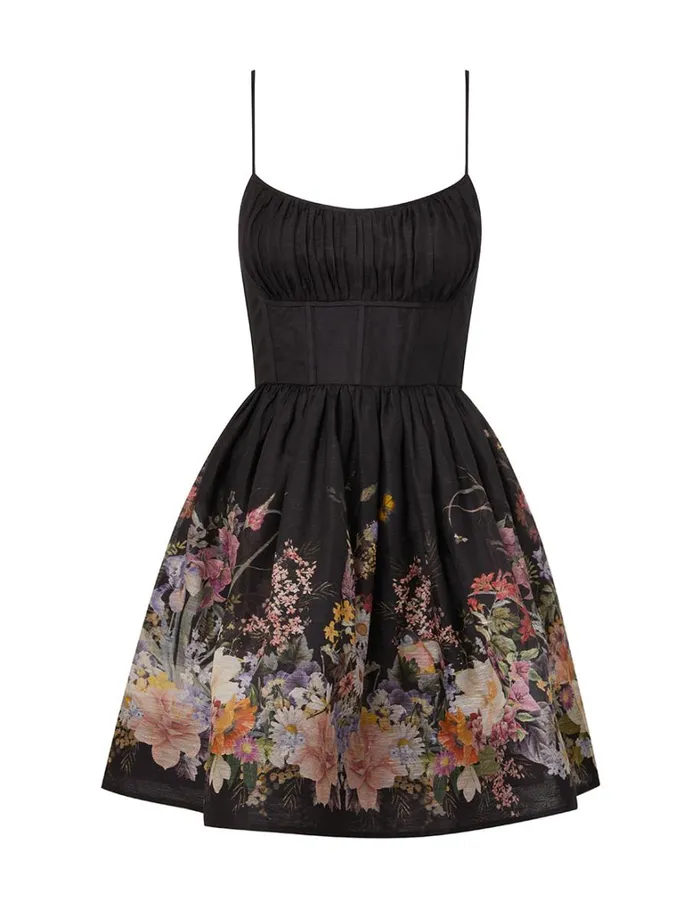 Women Dresses Zimmermann Natura Ruched Mini Dress Black Wild Flowers