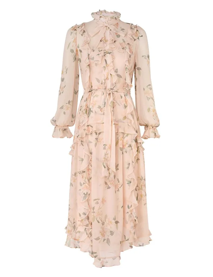 Women Dresses Zimmermann Natura Ruffle Midi Dress Coral Camellia