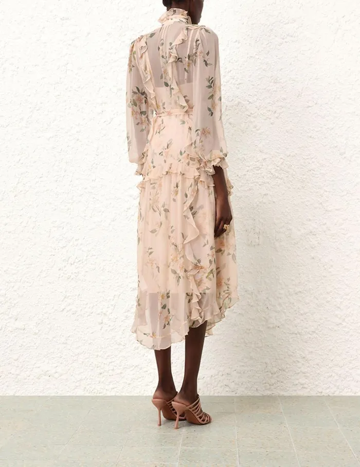 Women Dresses Zimmermann Natura Ruffle Midi Dress Coral Camellia