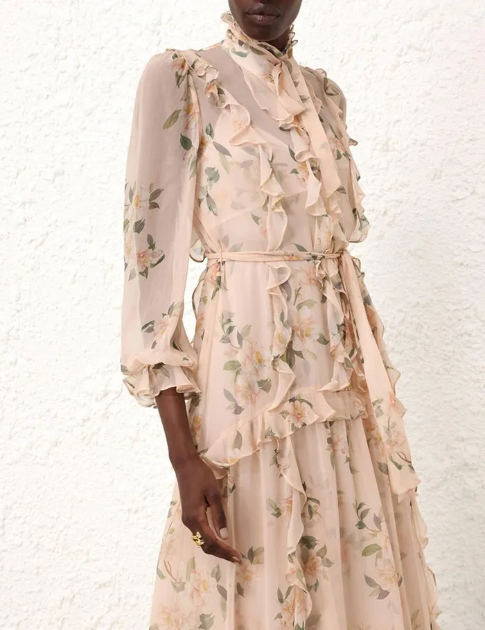 Women Dresses Zimmermann Natura Ruffle Midi Dress Coral Camellia