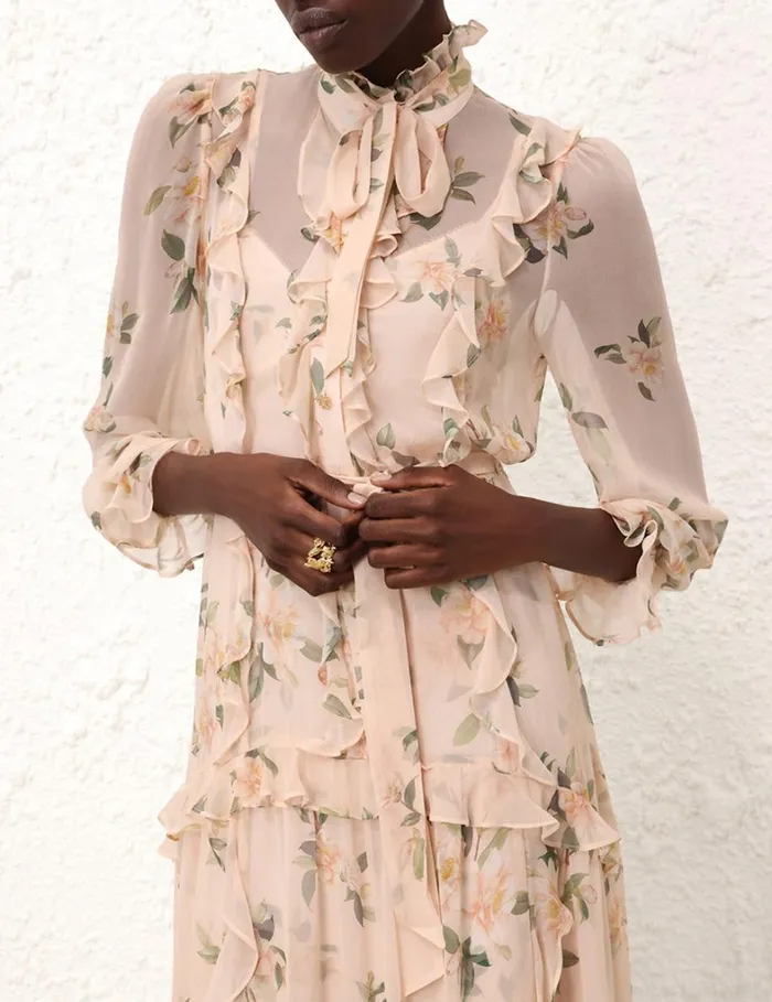 Women Dresses Zimmermann Natura Ruffle Midi Dress Coral Camellia