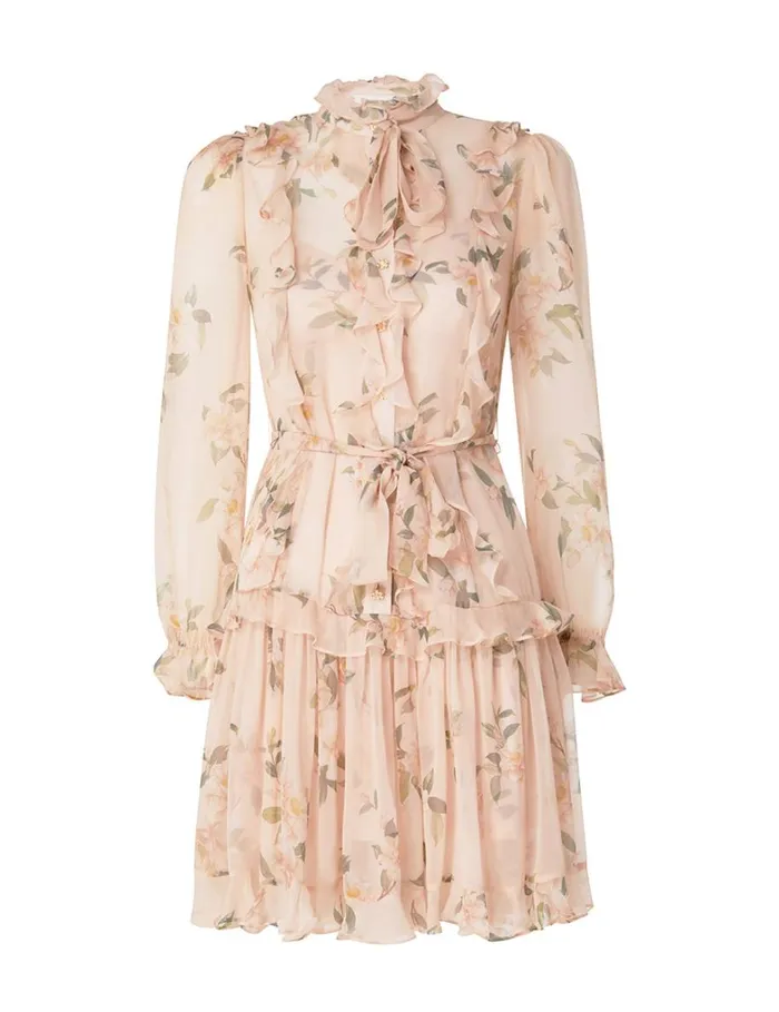 Women Dresses Zimmermann Natura Ruffle Mini Dress Coral Camellia