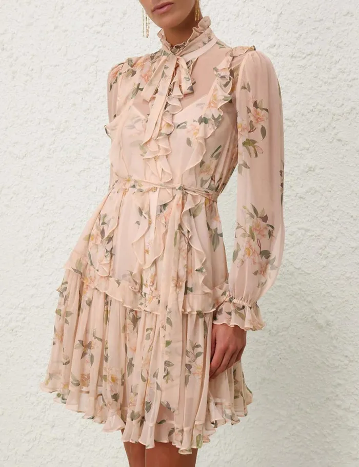 Women Dresses Zimmermann Natura Ruffle Mini Dress Coral Camellia