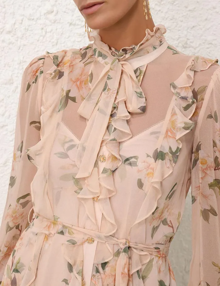 Women Dresses Zimmermann Natura Ruffle Mini Dress Coral Camellia