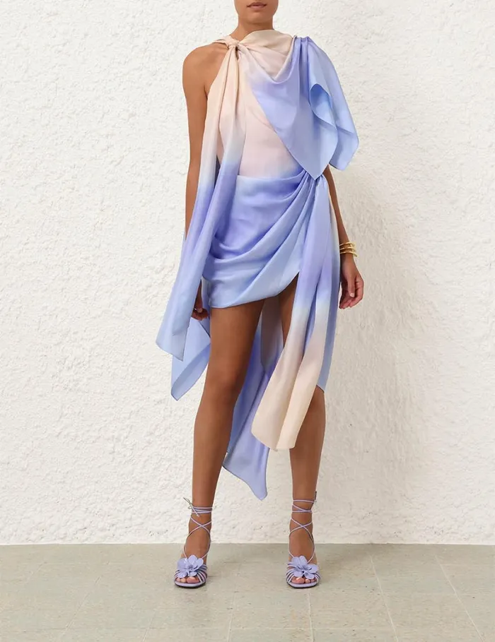 Women Dresses Zimmermann Natura Scarf Mini Dress Blue Fields