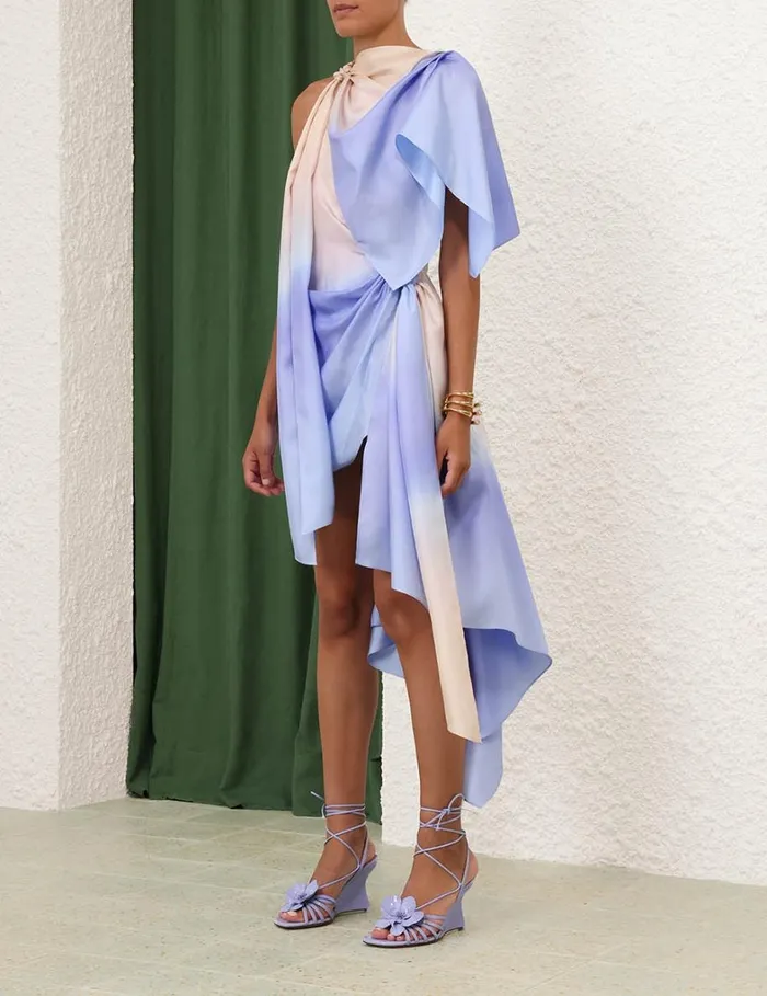 Women Dresses Zimmermann Natura Scarf Mini Dress Blue Fields