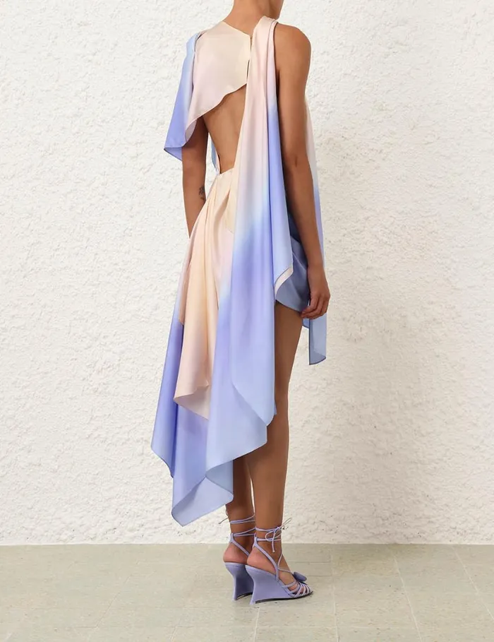 Women Dresses Zimmermann Natura Scarf Mini Dress Blue Fields