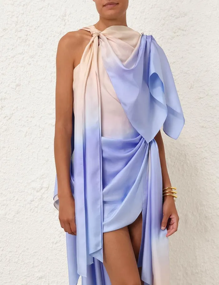 Women Dresses Zimmermann Natura Scarf Mini Dress Blue Fields