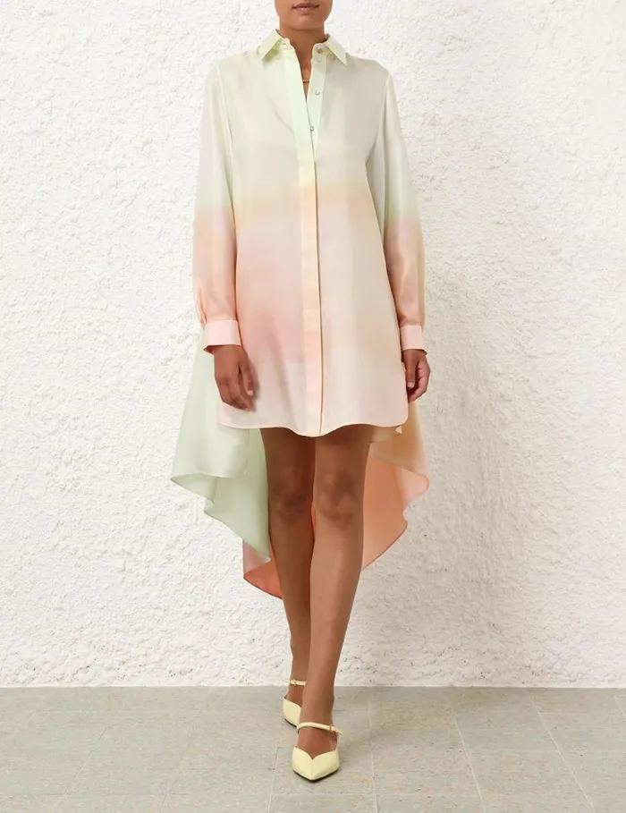 Women Dresses Zimmermann Natura Scarf Shirt Mini Coral Fields
