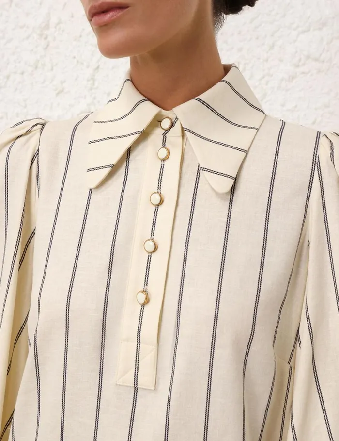 Women Dresses Zimmermann Natura Stripe Tunic Dress Navycream Stripe