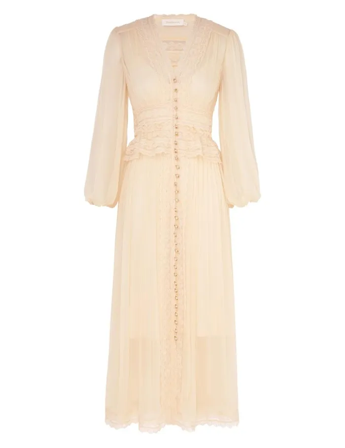 Women Dresses Zimmermann Natura V Neck Button Midi Buff