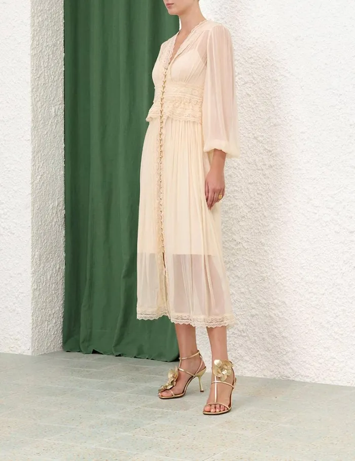 Women Dresses Zimmermann Natura V Neck Button Midi Buff