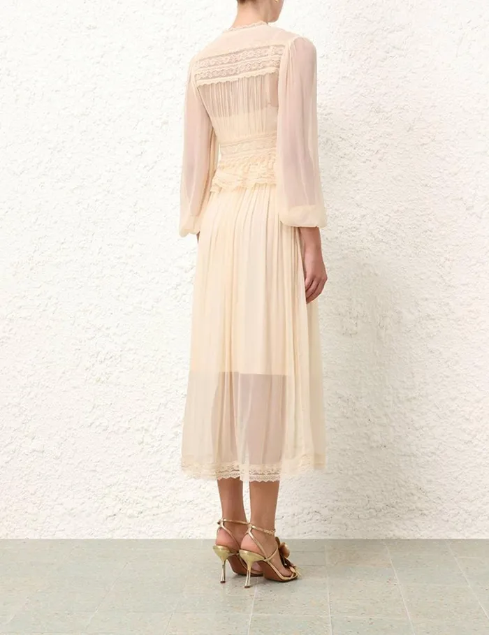 Women Dresses Zimmermann Natura V Neck Button Midi Buff