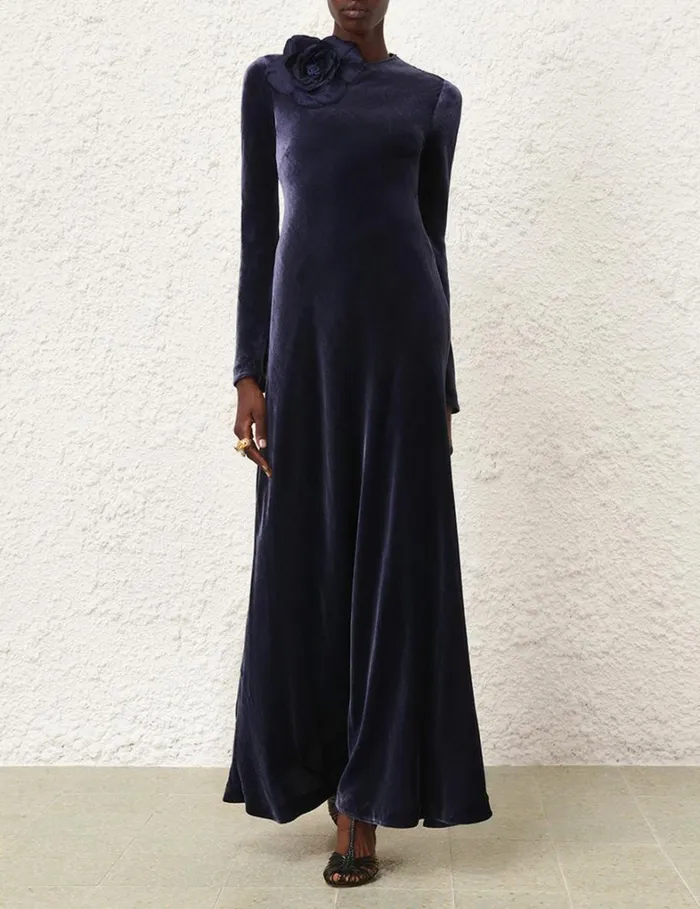 Women Dresses Zimmermann Natura Velvet Bias Slip Dress Navy