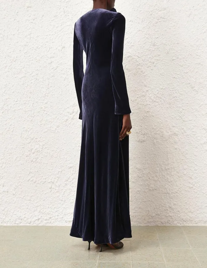 Women Dresses Zimmermann Natura Velvet Bias Slip Dress Navy