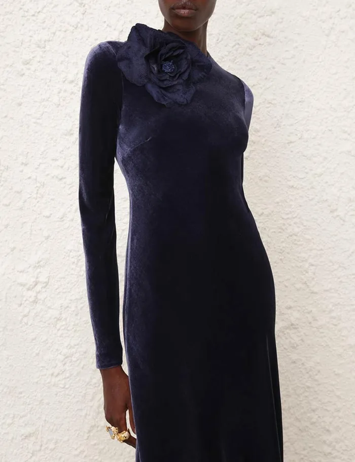 Women Dresses Zimmermann Natura Velvet Bias Slip Dress Navy