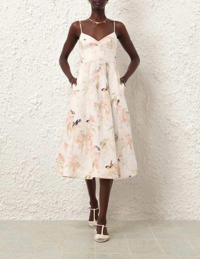 Women Dresses Zimmermann Picnic Dress Coral Birds