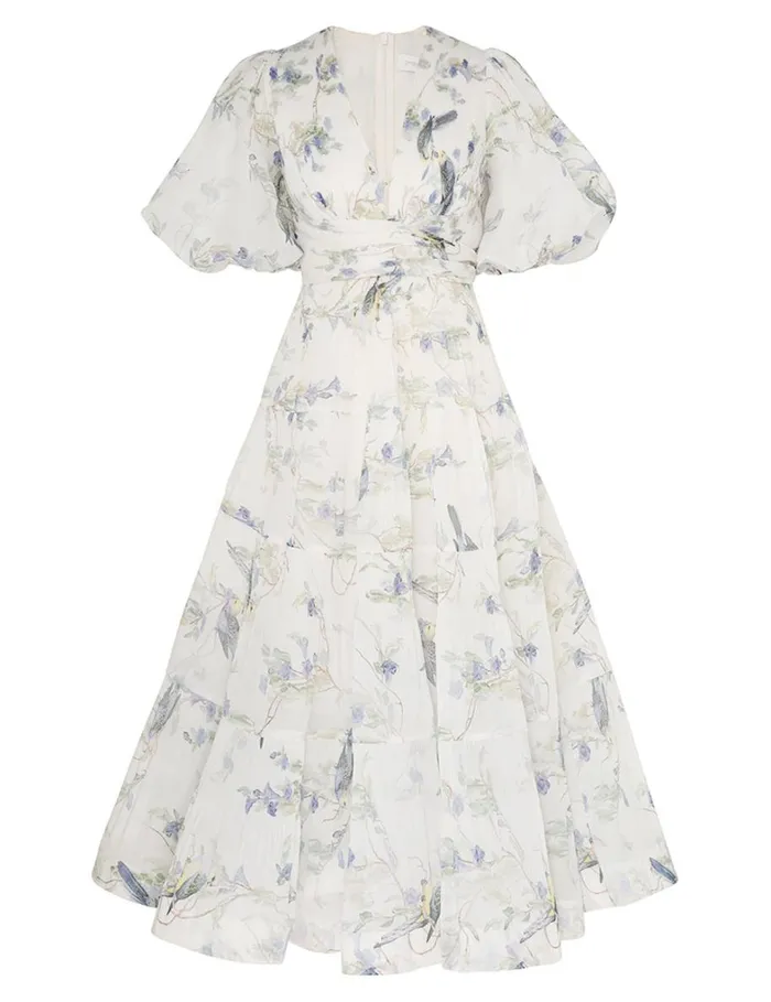Women Dresses Zimmermann Pleated Midi Dress Blue Birds