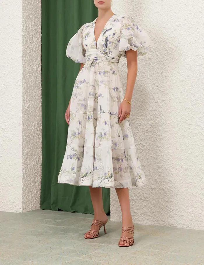 Women Dresses Zimmermann Pleated Midi Dress Blue Birds