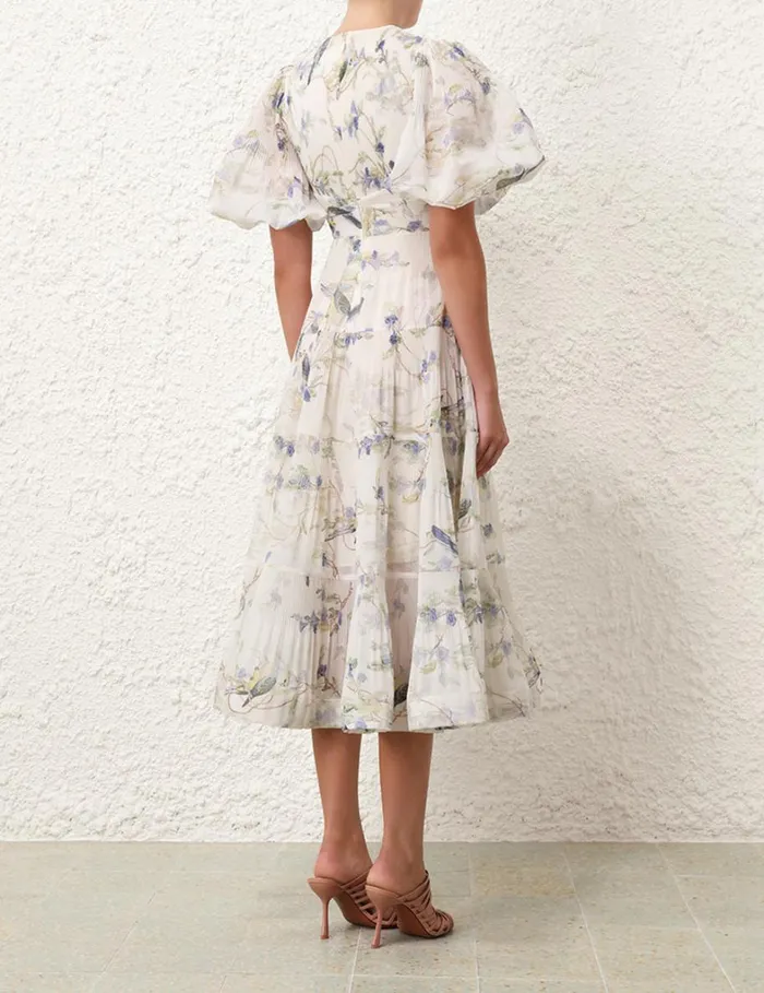 Women Dresses Zimmermann Pleated Midi Dress Blue Birds