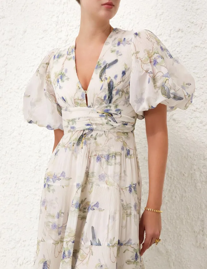 Women Dresses Zimmermann Pleated Midi Dress Blue Birds
