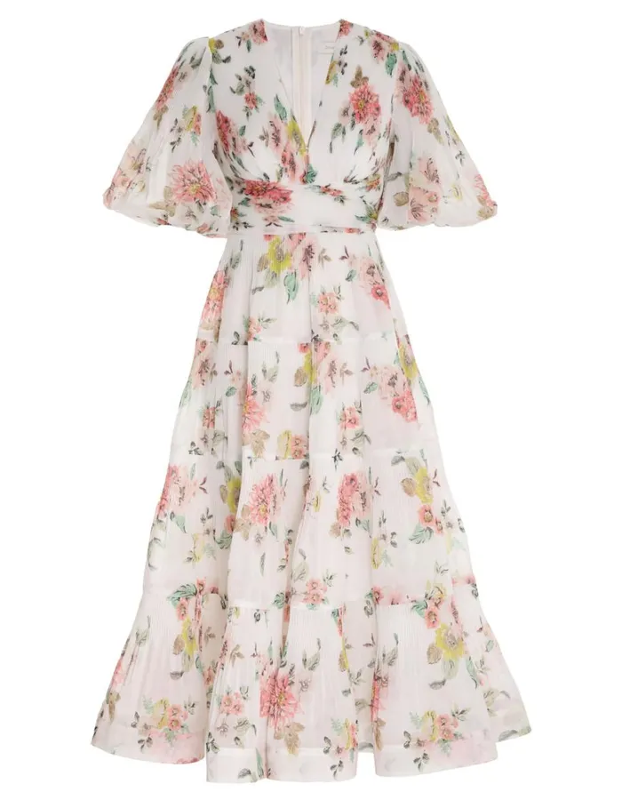 Women Dresses Zimmermann Pleated Midi Dress Coral Floral