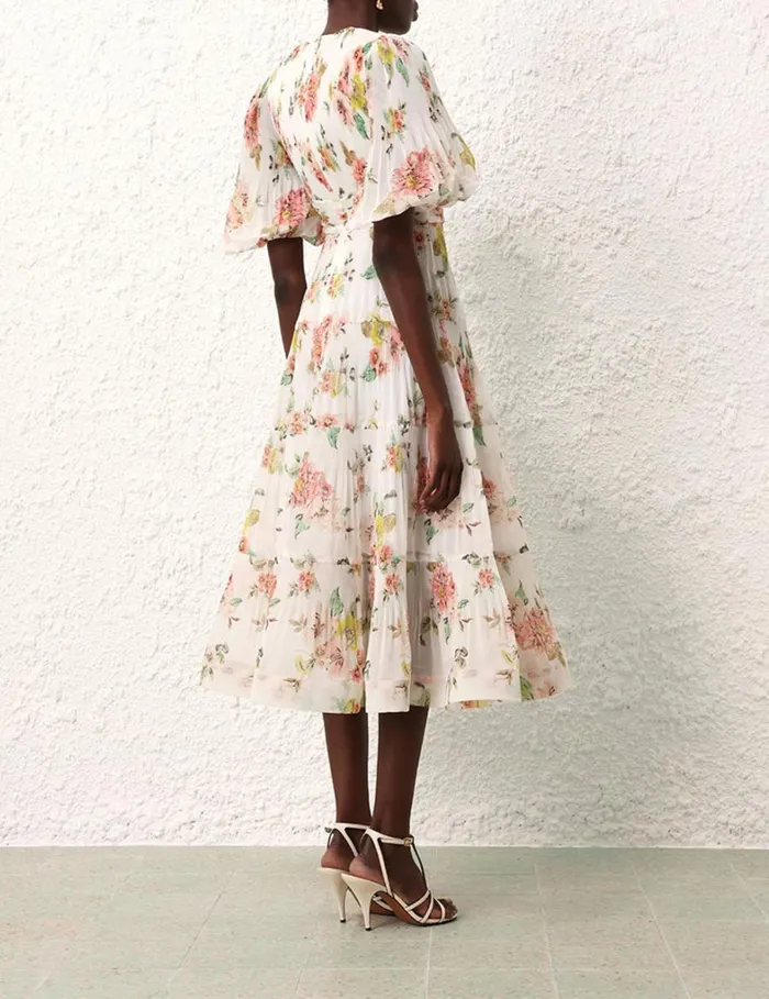 Women Dresses Zimmermann Pleated Midi Dress Coral Floral