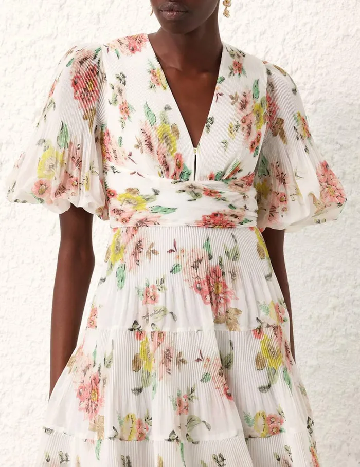 Women Dresses Zimmermann Pleated Midi Dress Coral Floral
