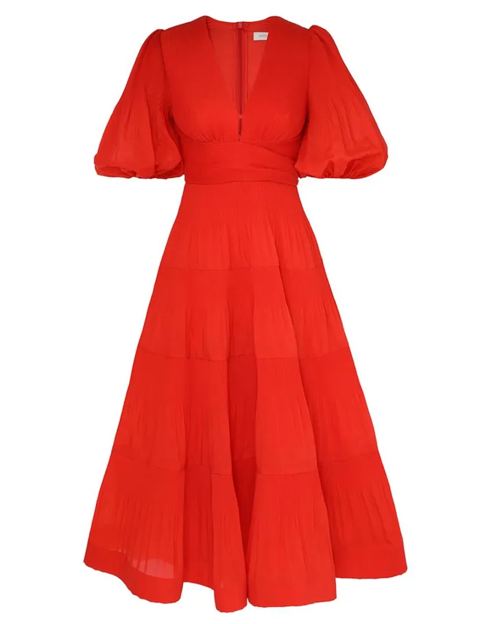 Women Dresses Zimmermann Pleated Midi Dress Tomato