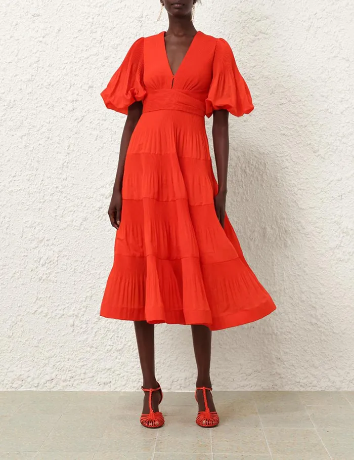 Women Dresses Zimmermann Pleated Midi Dress Tomato