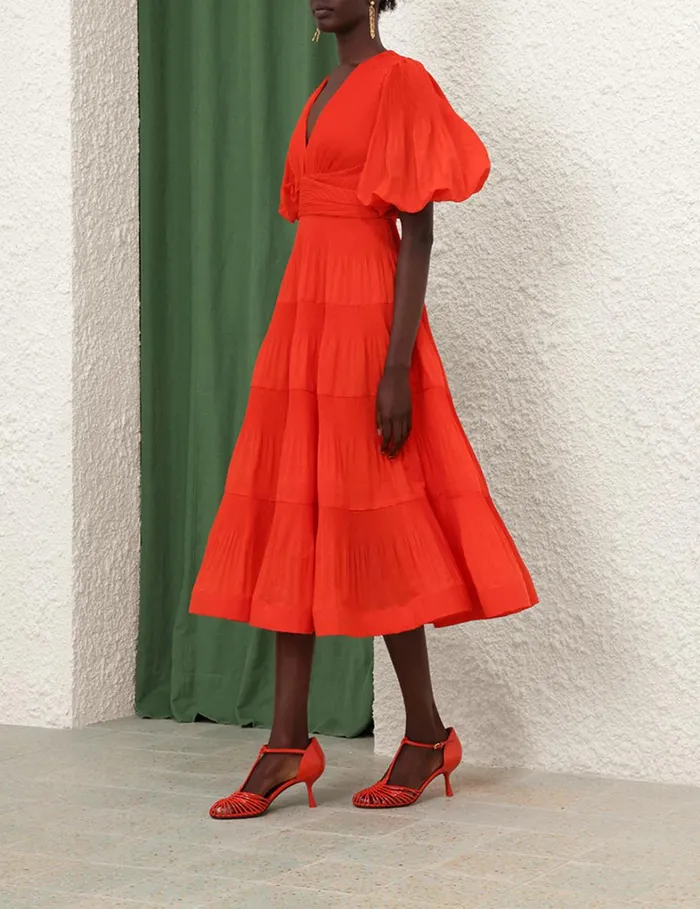 Women Dresses Zimmermann Pleated Midi Dress Tomato