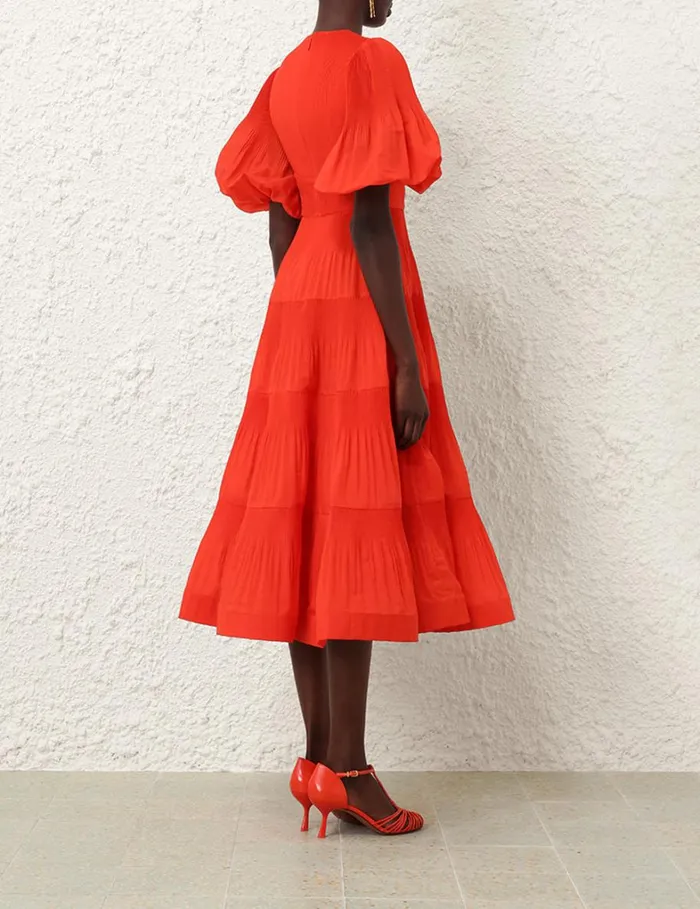 Women Dresses Zimmermann Pleated Midi Dress Tomato