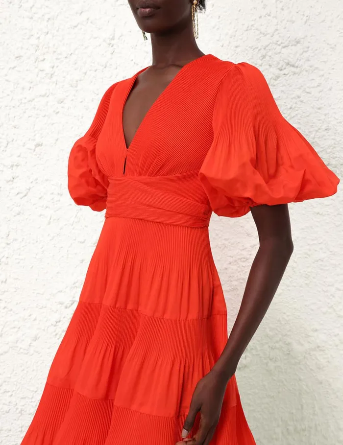 Women Dresses Zimmermann Pleated Midi Dress Tomato
