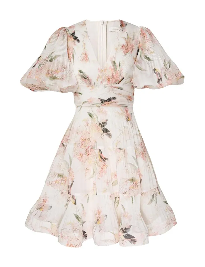 Women Dresses Zimmermann Pleated Mini Dress Coral Birds