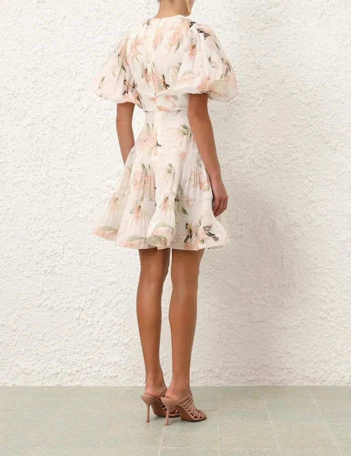 Women Dresses Zimmermann Pleated Mini Dress Coral Birds