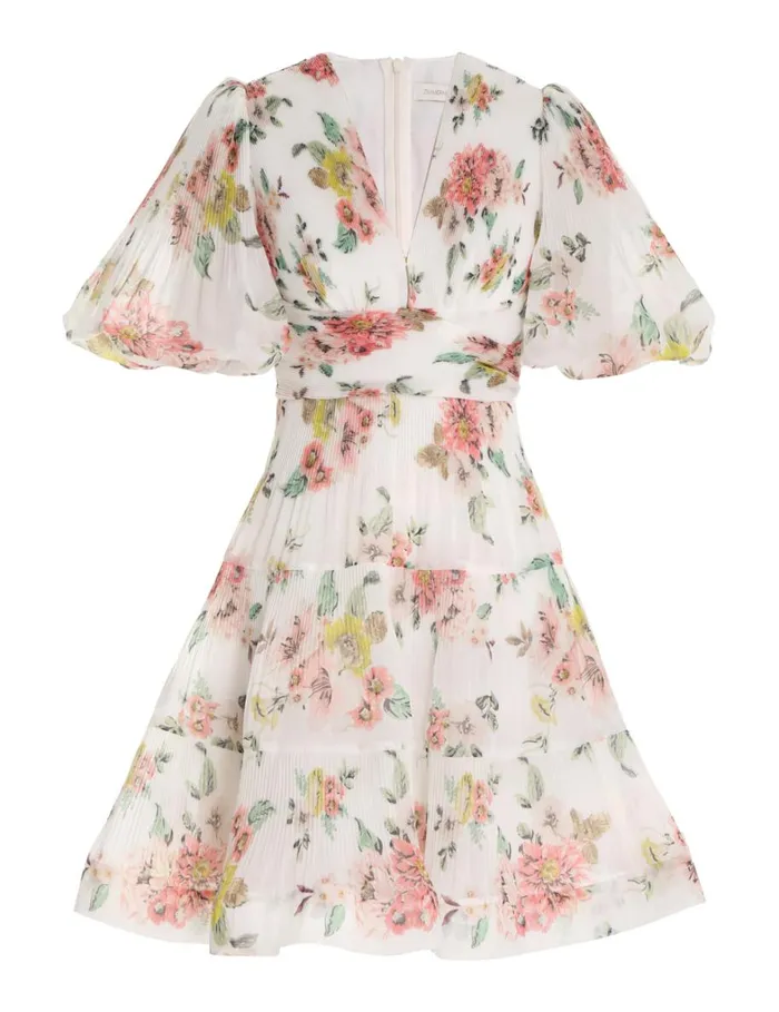 Women Dresses Zimmermann Pleated Mini Dress Coral Floral
