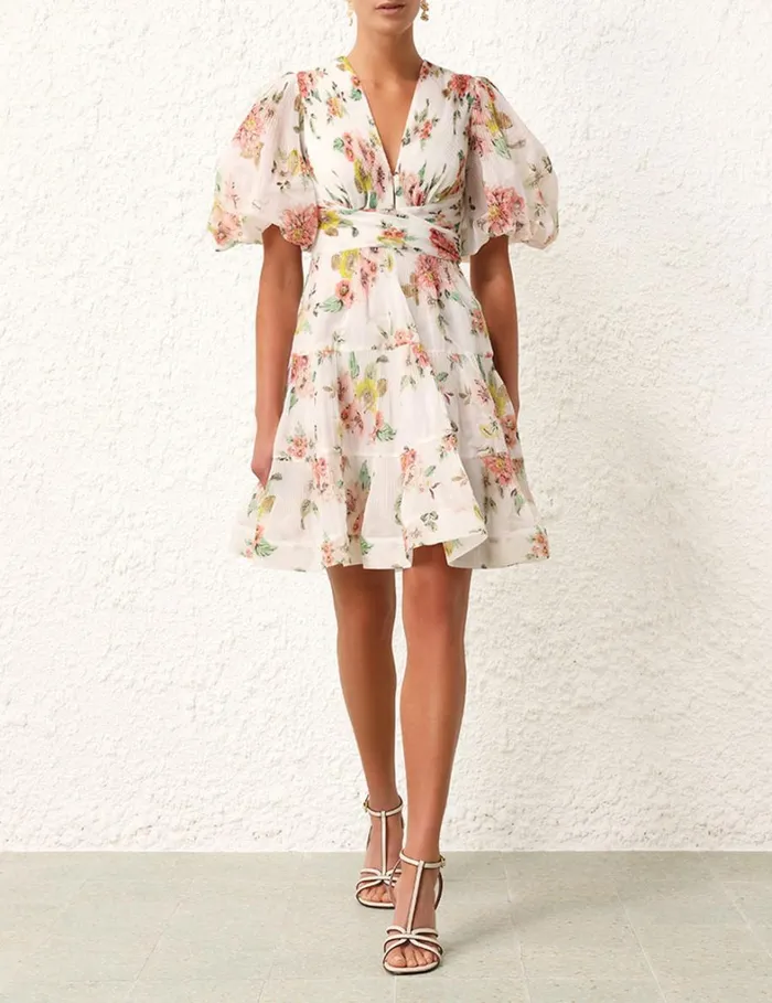 Women Dresses Zimmermann Pleated Mini Dress Coral Floral
