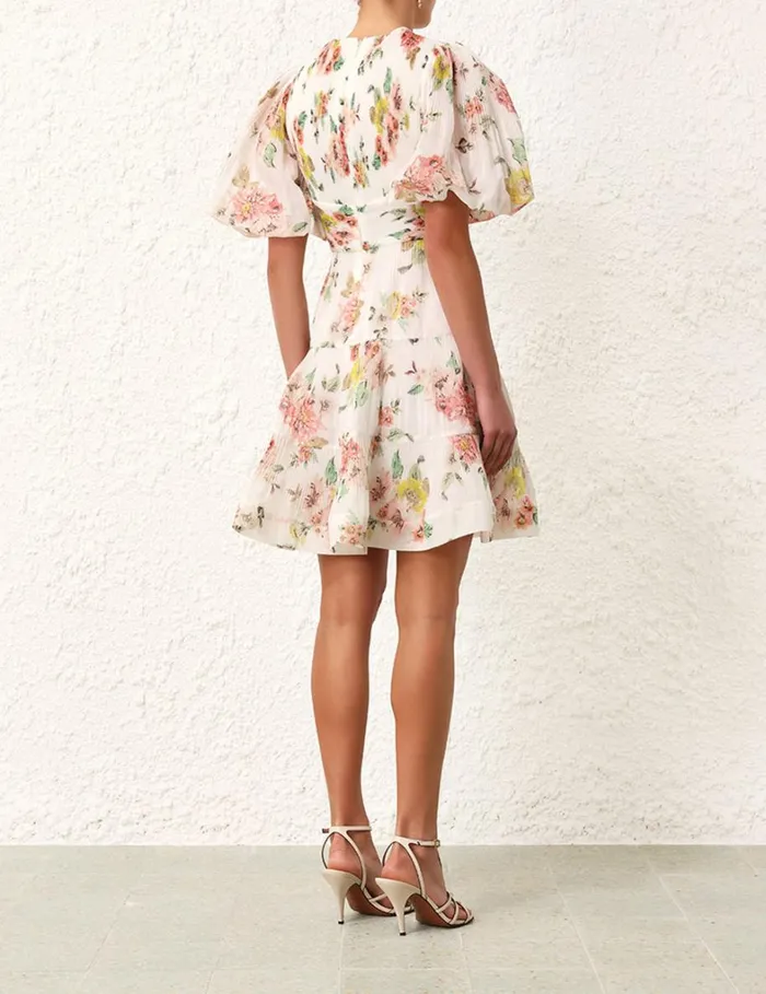 Women Dresses Zimmermann Pleated Mini Dress Coral Floral