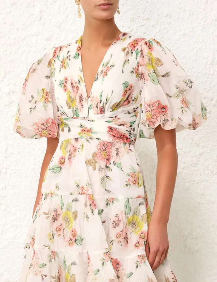 Women Dresses Zimmermann Pleated Mini Dress Coral Floral