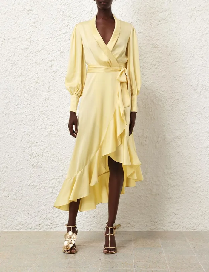 Women Dresses Zimmermann Silk Wrap Midi Dress Butter
