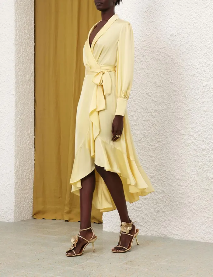 Women Dresses Zimmermann Silk Wrap Midi Dress Butter