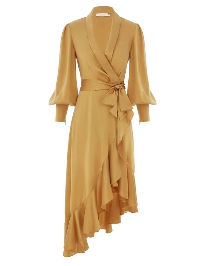 Women Dresses Zimmermann Silk Wrap Midi Dress Honey