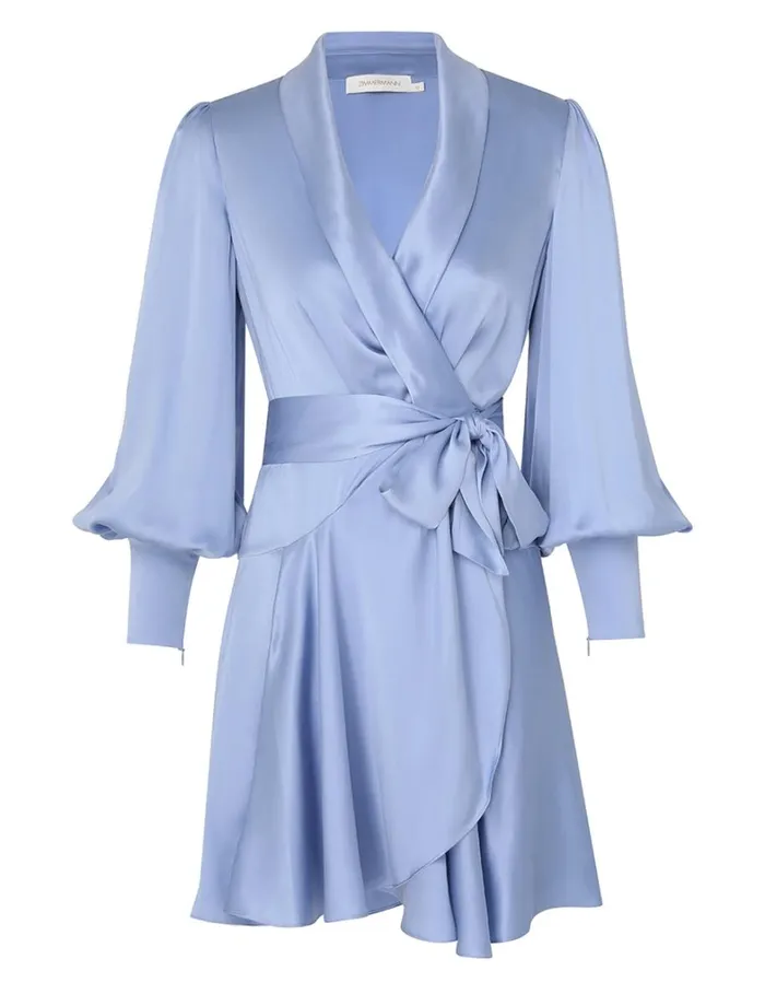 Women Dresses Zimmermann Silk Wrap Mini Dress Hydrangea