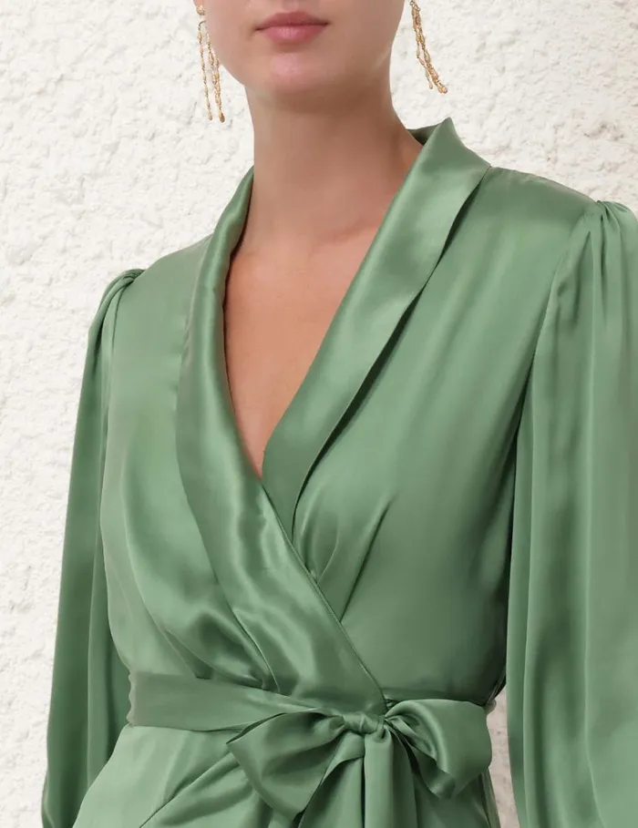 Women Dresses Zimmermann Silk Wrap Mini Dress Matcha