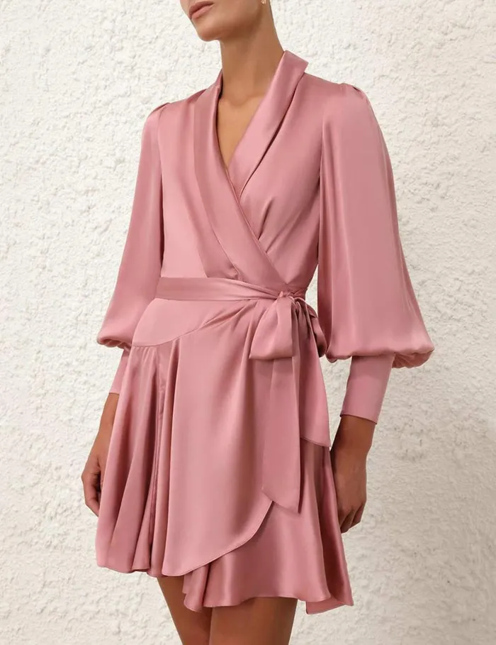 Women Dresses Zimmermann Silk Wrap Mini Dress Rose