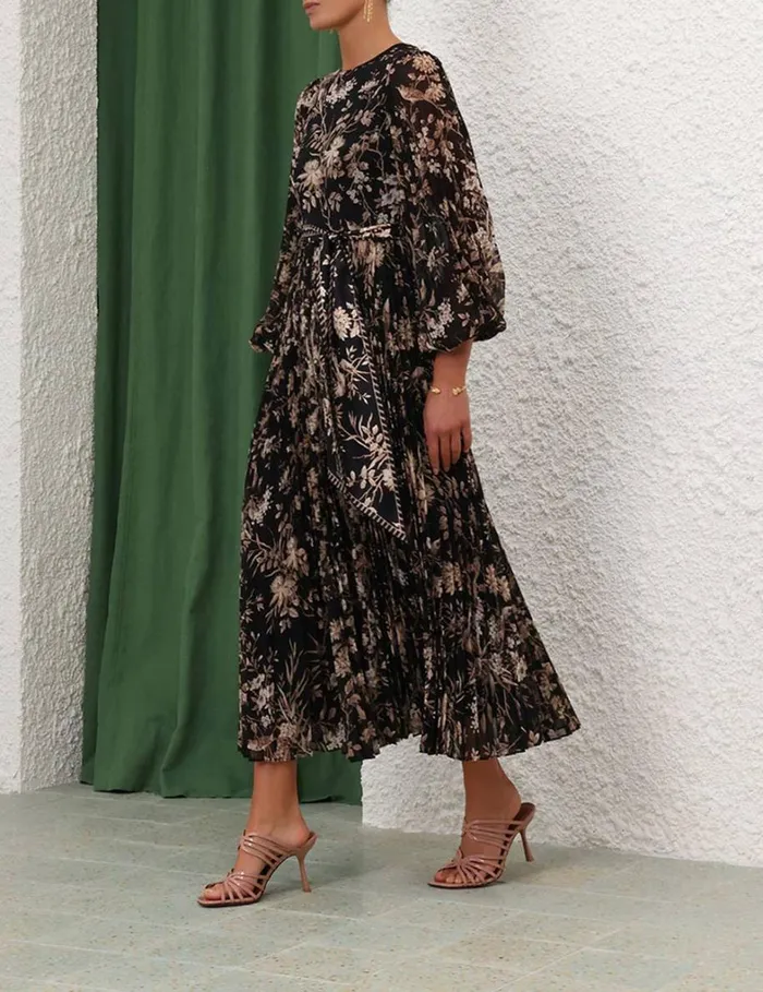 Women Dresses Zimmermann Sunray Long Sleeve Midi Black Mockingbird